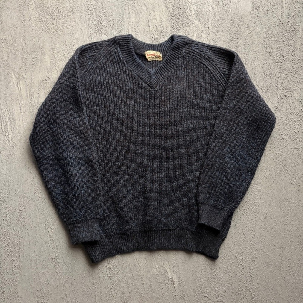 Vintage Squaw Valley Sweater Medium Blue 1960s V-Neck Ribbed Knit